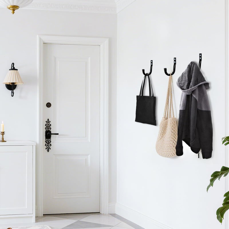 KURUI Metal Wall Hooks for Hanging Heavy Duty, 6Pcs Garage Organization and Storage Hook for Extension Cord Tool Coat Backpack Bag, Large Utility J Hooks, Black Wall Mount Hanges for Outdoor Indoor - Image 5