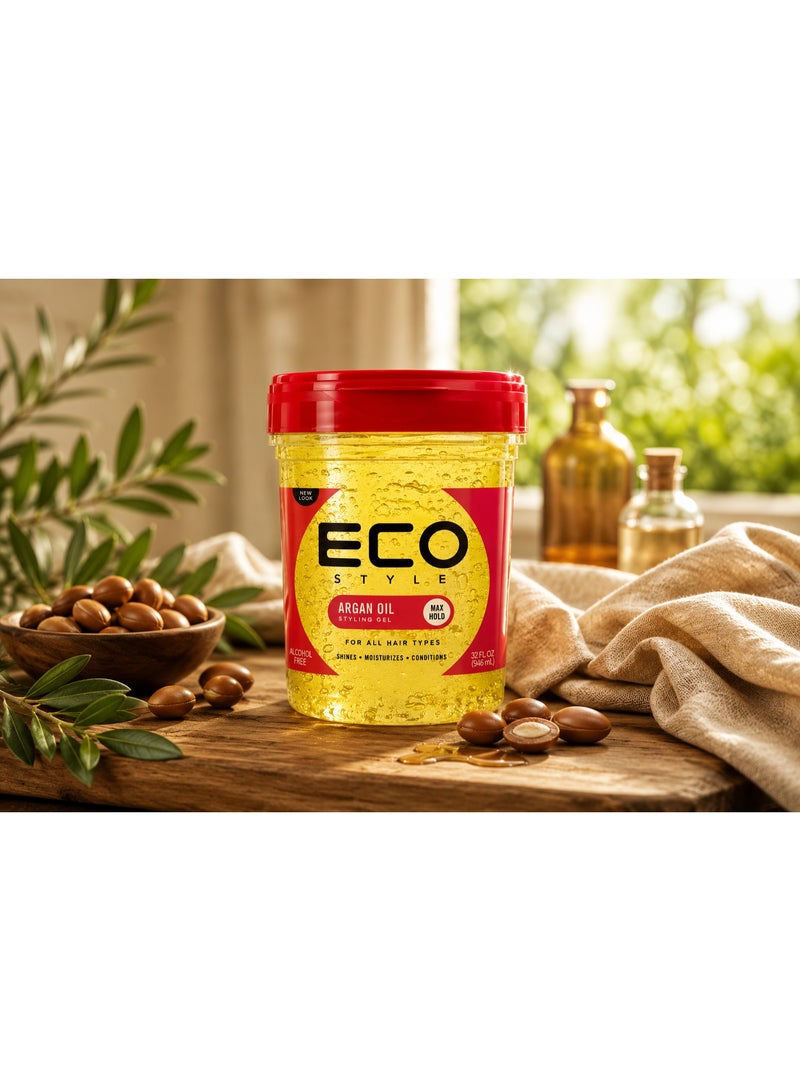 Eco Style Professional Argan Oil Hair Gel 946ml | Strong Hold Styling Gel with Natural Shine for All Hair Types - Image 2