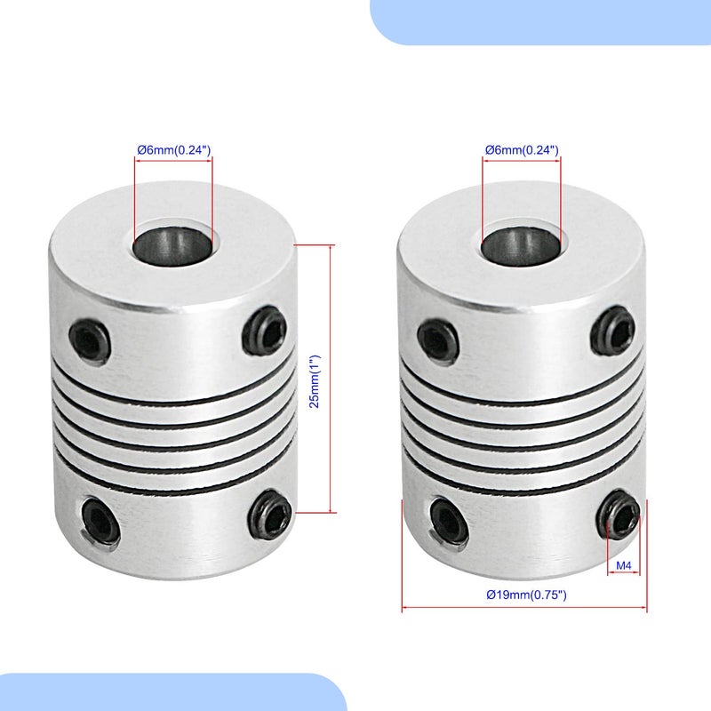 Aopin Flexible Beam Couplings 6mm to 6mm Flexible Coupler Shaft for 3D Printer, Length 25mm / 1" Motor Coupler Connector, Great Apply for Model Shaft, CNC Machine, Motor Guide, DIY Encoder 2 Pcs - Image 2