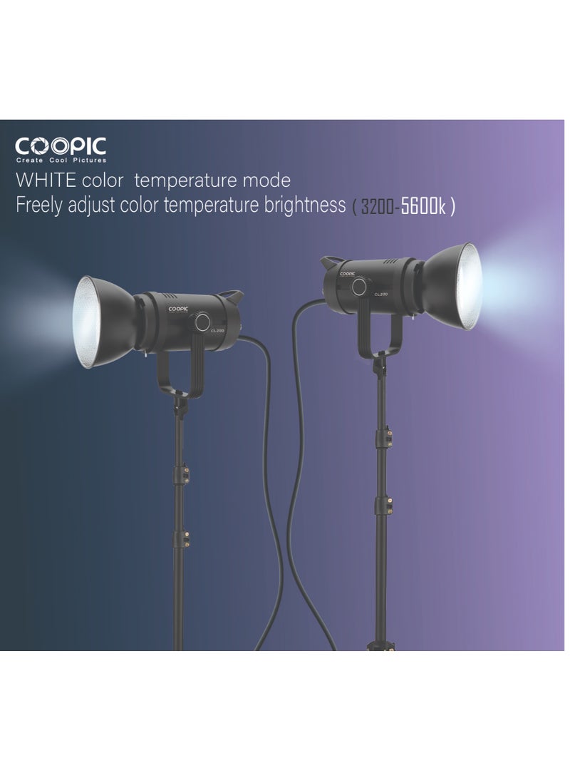 Coopic مصباح فيديو LED قابل للتعديل من COOPIC CL-200 بقوة 200 واط، وجهاز تحكم عن بعد 2.4 جرام، باللون الأبيض من 3200 كلفن أو 5600 كلفن، ومؤشر تجسيد اللون>97 ومؤشر تباين الألوان>98، ومصباح فيديو متوازن في ضوء النهار لتسجيل الفيديو والتصوير الفوتوغرافي والتصوير في الهواء الطلق وما إلى ذلك - Image 2