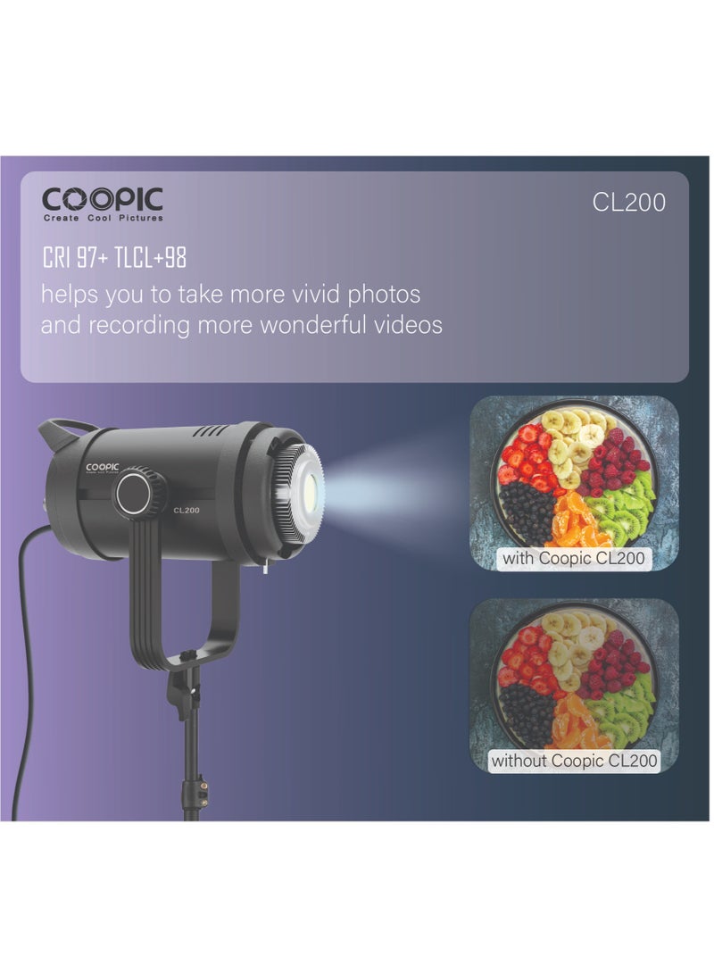 Coopic مصباح فيديو LED قابل للتعديل من COOPIC CL-200 بقوة 200 واط، وجهاز تحكم عن بعد 2.4 جرام، باللون الأبيض من 3200 كلفن أو 5600 كلفن، ومؤشر تجسيد اللون>97 ومؤشر تباين الألوان>98، ومصباح فيديو متوازن في ضوء النهار لتسجيل الفيديو والتصوير الفوتوغرافي والتصوير في الهواء الطلق وما إلى ذلك - Image 3