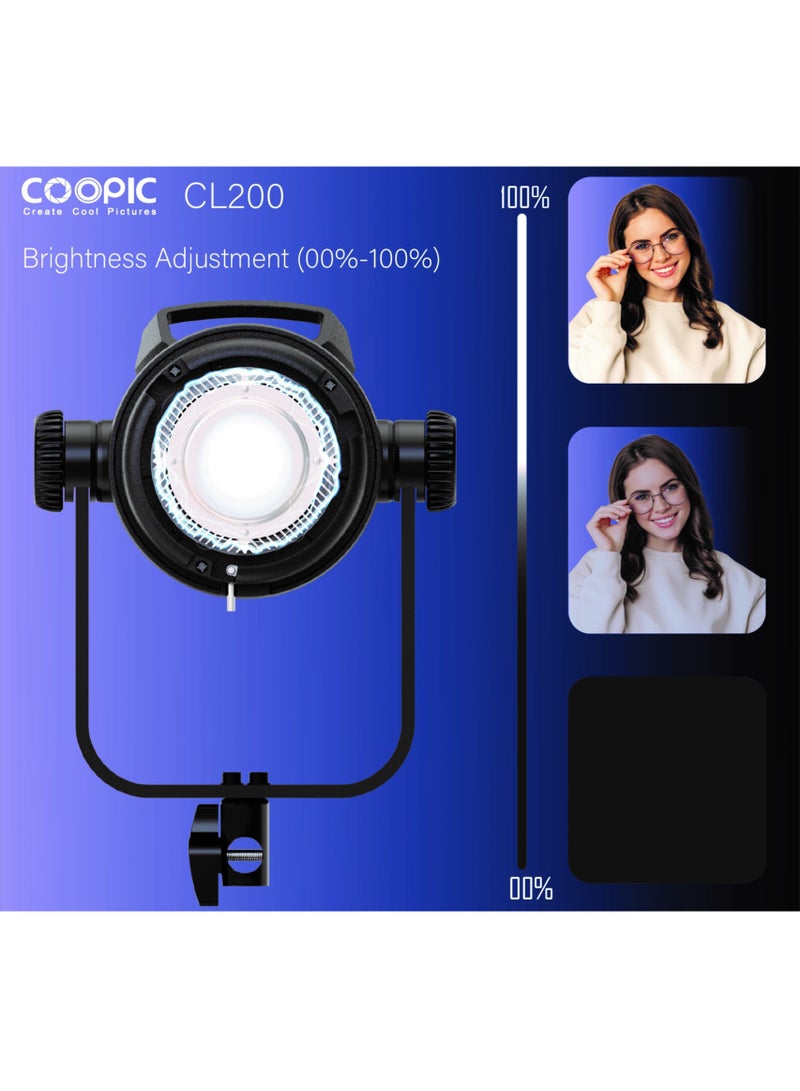 Coopic مصباح فيديو LED قابل للتعديل من COOPIC CL-200 بقوة 200 واط، وجهاز تحكم عن بعد 2.4 جرام، باللون الأبيض من 3200 كلفن أو 5600 كلفن، ومؤشر تجسيد اللون>97 ومؤشر تباين الألوان>98، ومصباح فيديو متوازن في ضوء النهار لتسجيل الفيديو والتصوير الفوتوغرافي والتصوير في الهواء الطلق وما إلى ذلك - Image 5
