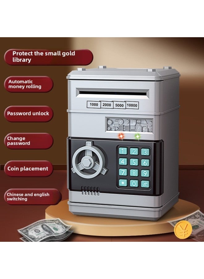 Piggy Bank Children Can Enter And Exit Password Safe Anti-fall Large Large Capacity Atm Electronic Piggy Bank-Color:7607 Spray Paint Password Piggy Bank-silver - Image 1