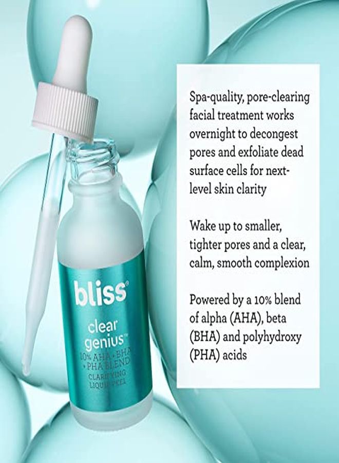 BLISS Clear Genius Clarifying Overnight Liquid Peel | Clear Pores & Exfoliate Skin | Non-Irritating | Clean | Cruelty-Free | Paraben Free | Vegan | 1 Fl Oz - Image 2