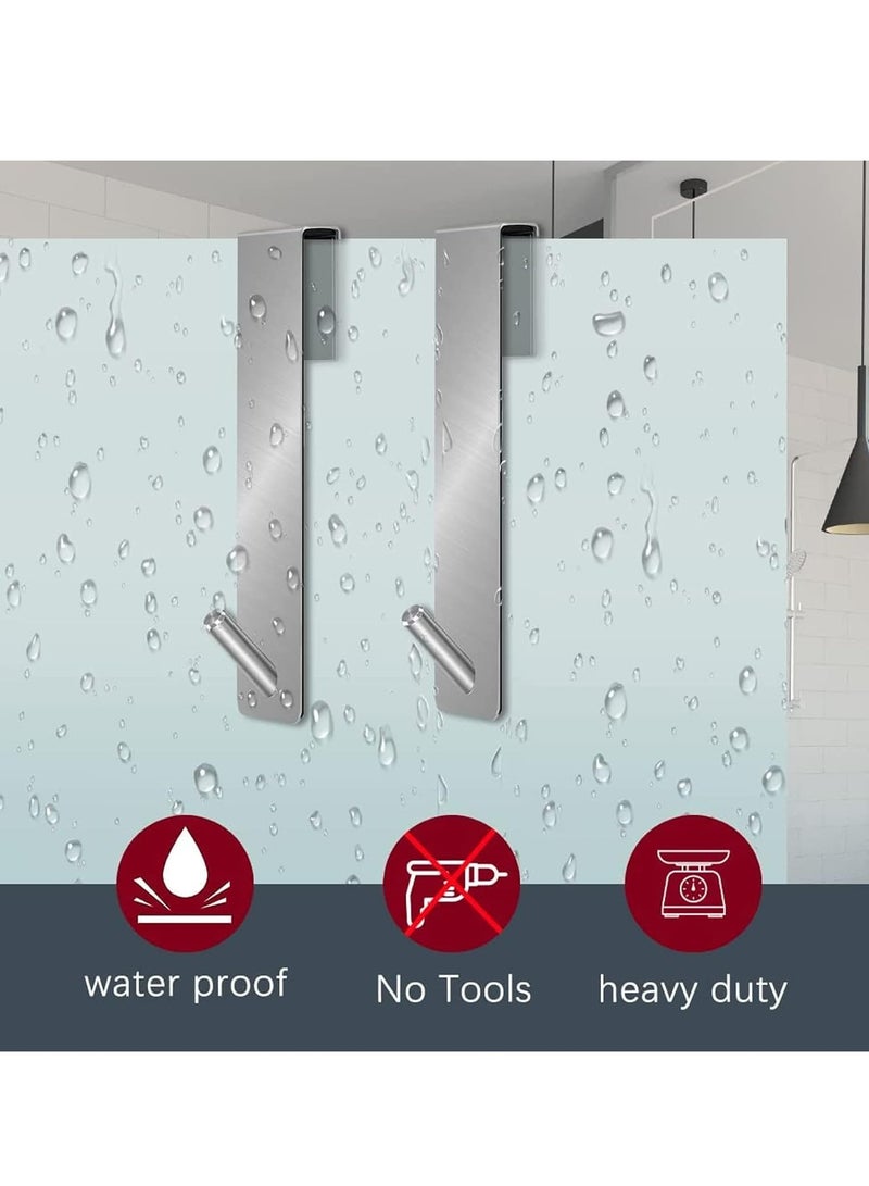 أوزيغالور خطافات أبواب زجاجية للاستحمام - خطاف باب زجاجي للاستحمام - خطافات أبواب زجاجية - خطافات تعليق مناشف ممتدة من الفولاذ المقاوم للصدأ بدون حفر (17.8 سم)، فضي - Image 2