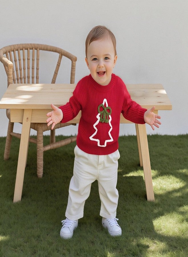 Socutebabe طقم ملابس عيد الميلاد للأطفال الرضع من الجنسين، سترة محبوكة لعيد الميلاد، ملابس شتوية دافئة مزينة بشجرة عيد الميلاد (أحمر، 3-4 سنوات) - Image 2