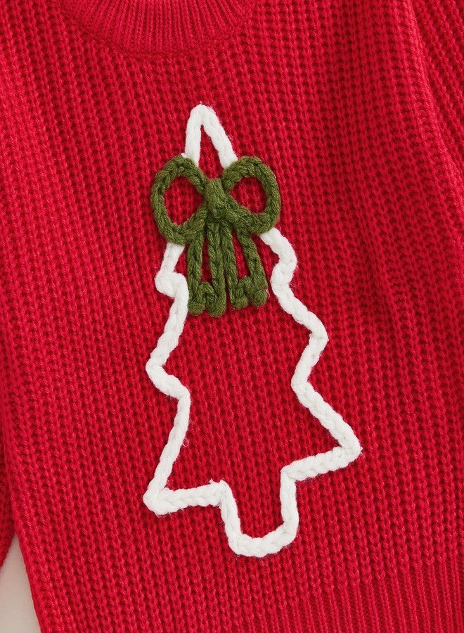 Socutebabe طقم ملابس عيد الميلاد للأطفال الرضع من الجنسين، سترة محبوكة لعيد الميلاد، ملابس شتوية دافئة مزينة بشجرة عيد الميلاد (أحمر، 3-4 سنوات) - Image 5