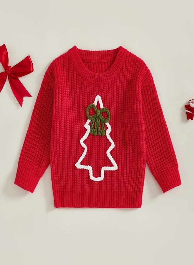 Socutebabe طقم ملابس عيد الميلاد للأطفال الرضع من الجنسين، سترة محبوكة لعيد الميلاد، ملابس شتوية دافئة مزينة بشجرة عيد الميلاد (أحمر، 3-4 سنوات) - Image 3