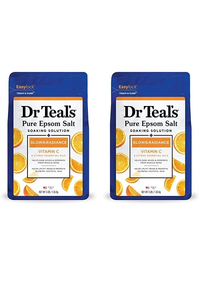 Dr Teal's - Dr Teals Salt Soak with Pure Epsom Salt Glow  Radiance with Vitamin C  Citrus Essential Oils 3 lbs Pack of 2 - Image 1
