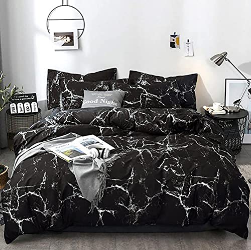 karever Black Marble Comforter Set FullQueen White Texture Bedding Reversible Teen Boy Men Full Size Soft Lightweight Quilt Set 3 PCs 1 Comforter 2 Pillowcases