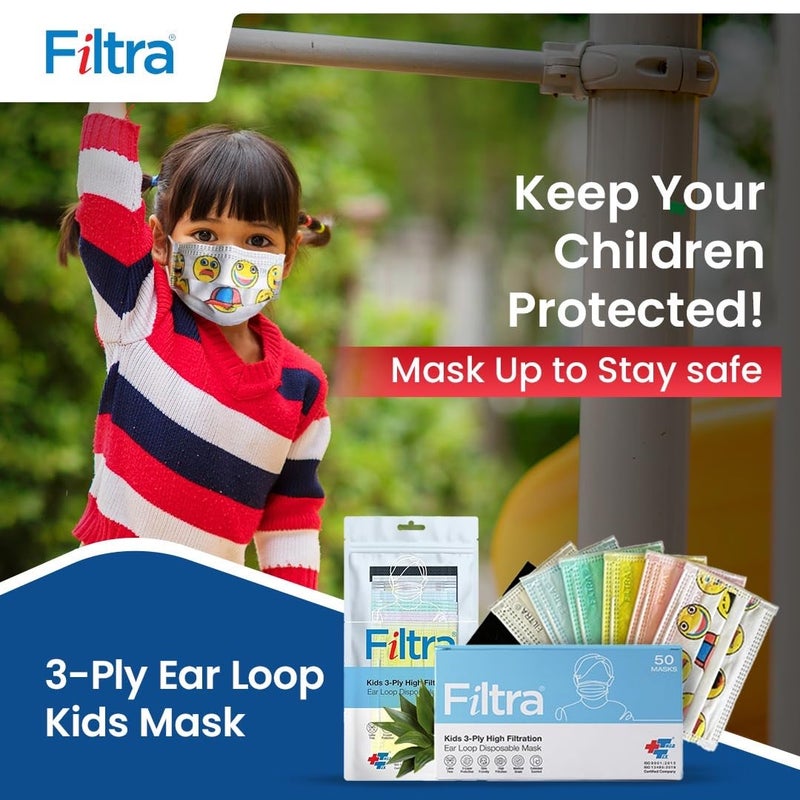 Filtra ® 3-Ply Ear Loop Kids Mask | Ages 3-18 | Kids Mask | Children's Mask | Ladies Mask | High Filtration | New extra tough courier packing | Travel Zip Lock Pouch of 20 Masks - Image 4