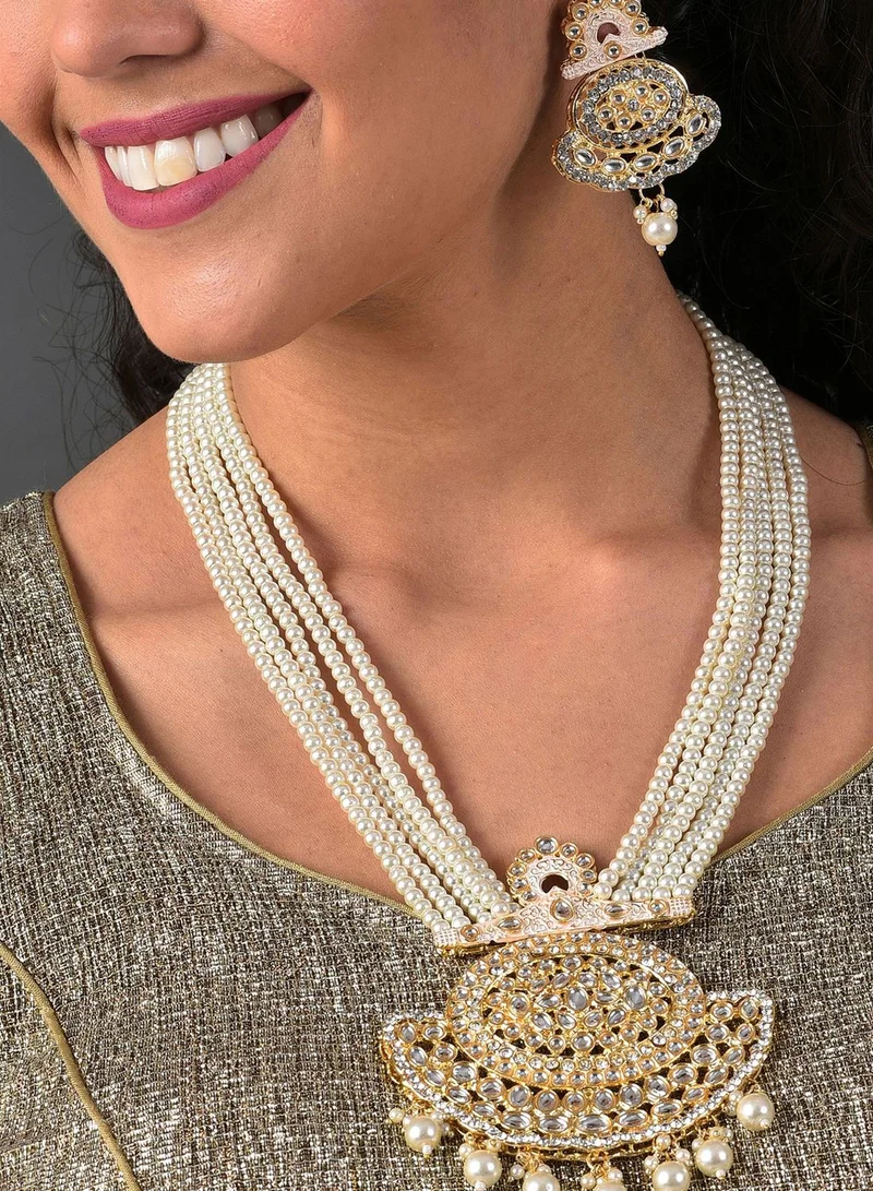 SOHI Gold Plated Kundan Pearl Necklace and Earrings Set