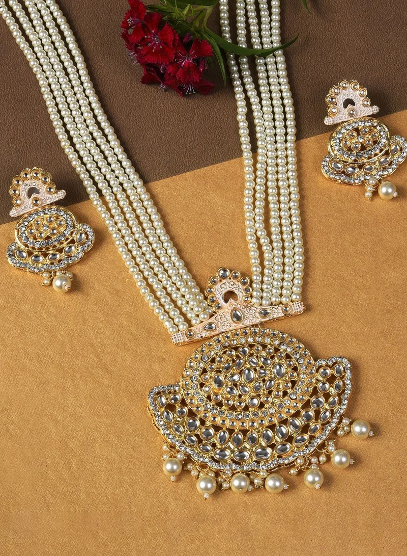SOHI Gold Plated Kundan Pearl Necklace and Earrings Set