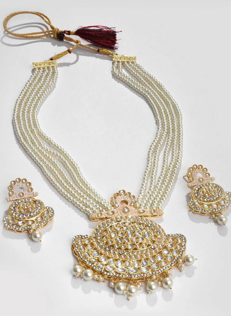SOHI Gold Plated Kundan Pearl Necklace and Earrings Set