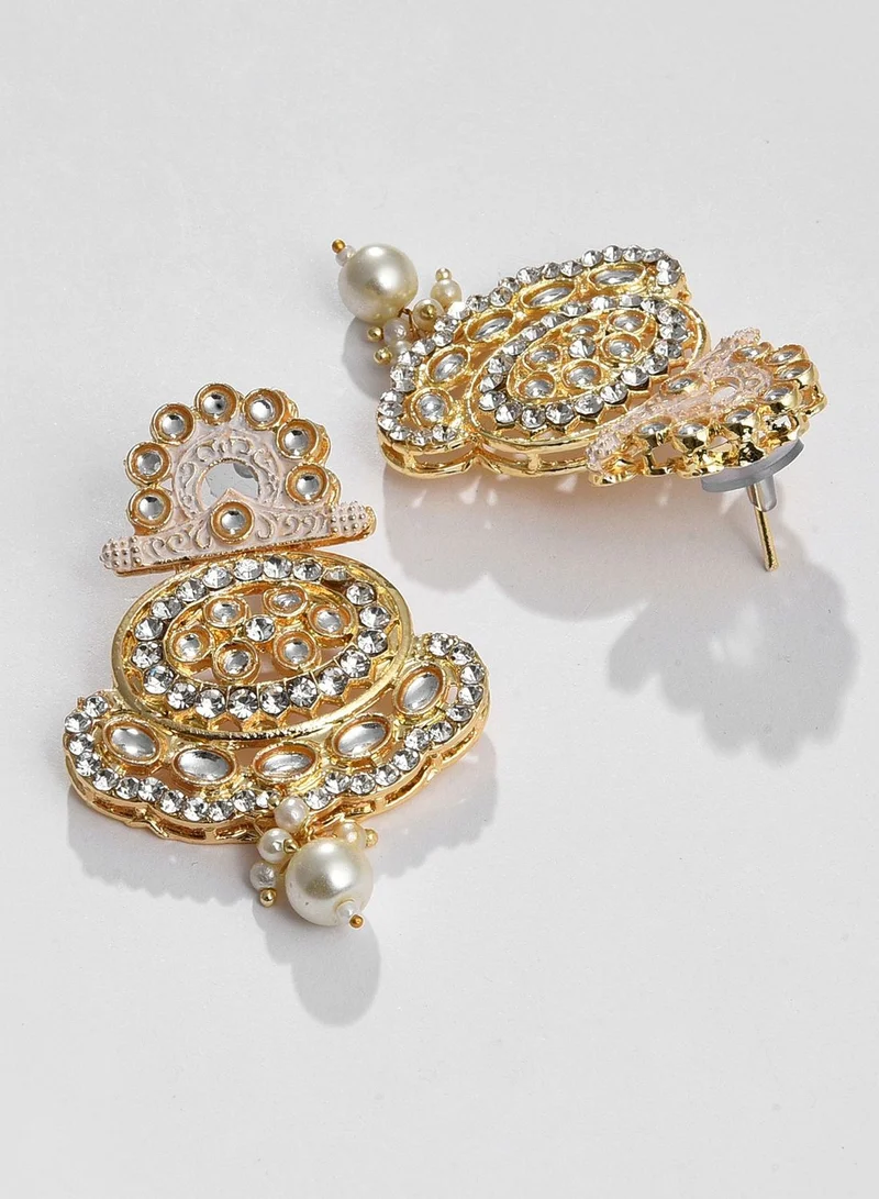 SOHI Gold Plated Kundan Pearl Necklace and Earrings Set