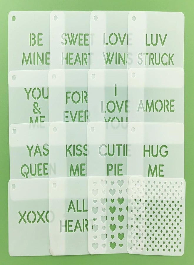 CODOHI 16 Pcs Valentine Conversation Hearts Cookie Stencils with Royal Icing 3x3 in, I Love You/Hug Me/Kiss Me/Forever Love Phrase Sign Sayings Heart Stencils for Valentine's Day Making DIY Crafts - Image 3