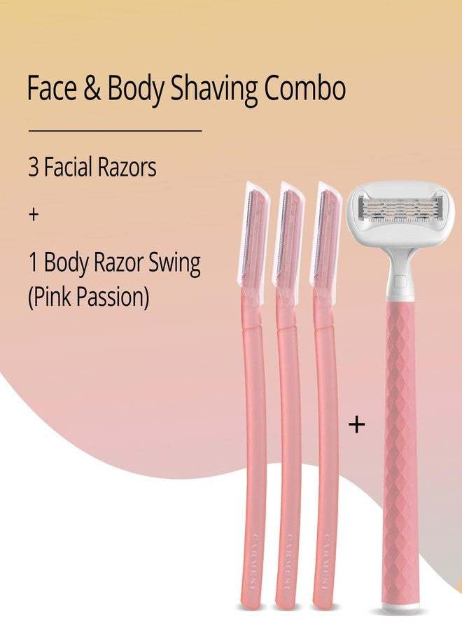 Carmesi Face and Body Shaving Combo | 3 Face Razors and 1 Body Razor Swing | Instant & Painless Hair Removal | Smooth & Glowing Skin | Hygienic & Safe - Image 2
