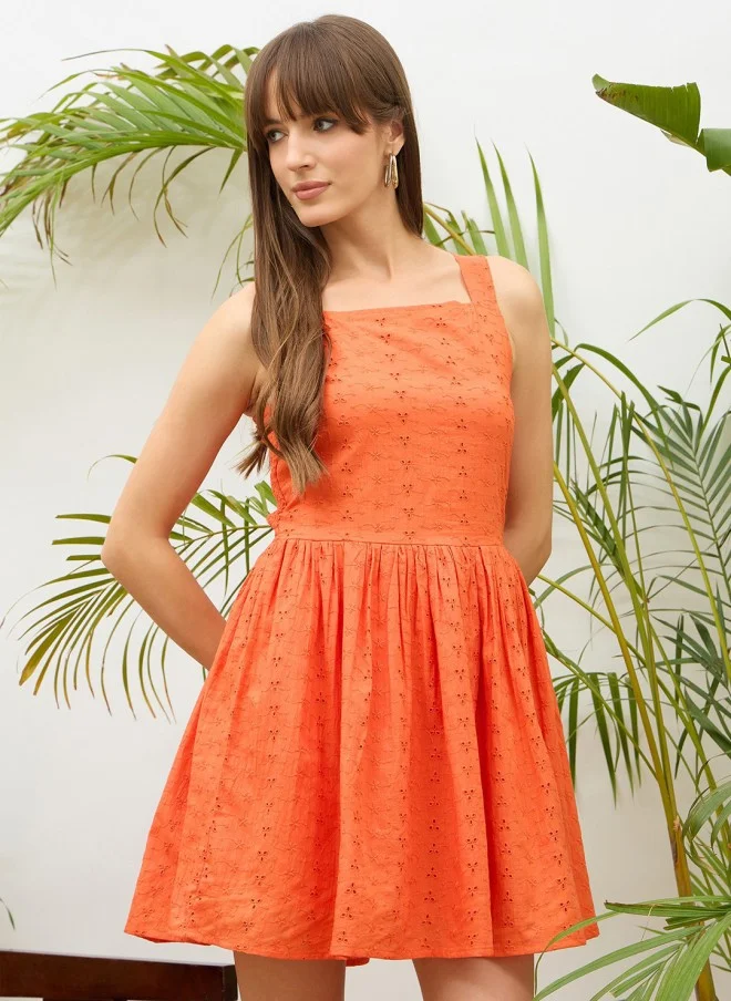ساسافراس Orange Schiffli Fit & Flare Mini Dress for Women