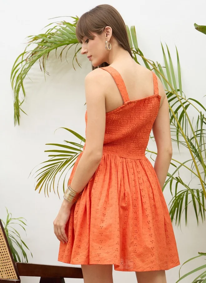 ساسافراس Orange Schiffli Fit & Flare Mini Dress for Women