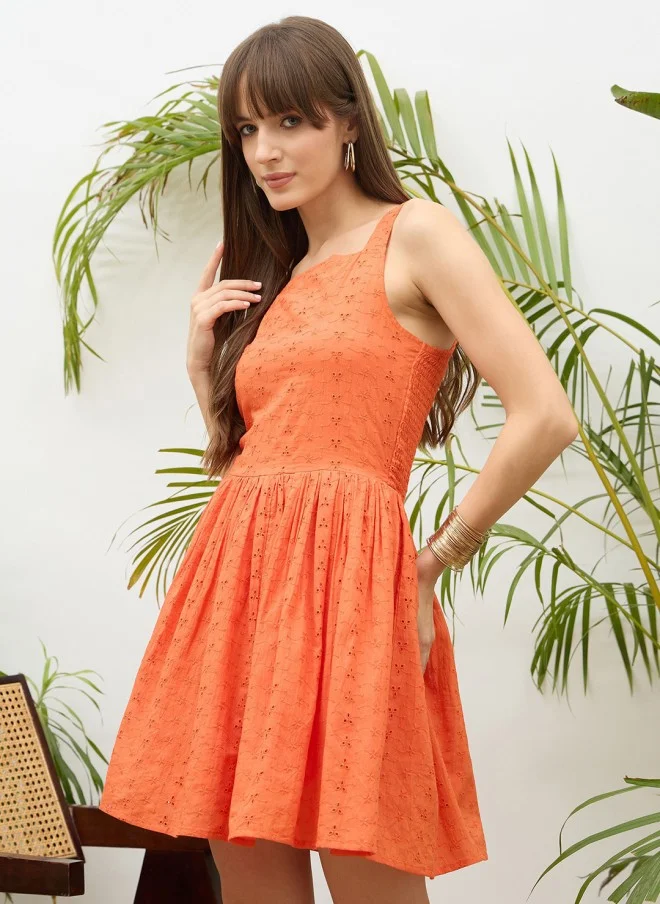 ساسافراس Orange Schiffli Fit & Flare Mini Dress for Women