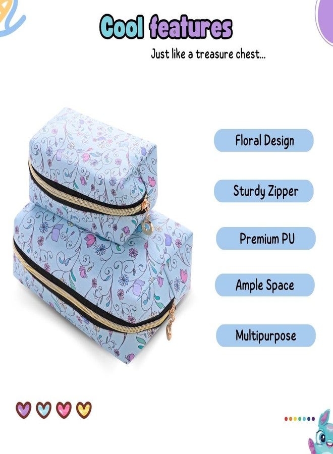 Tinker Squad مجموعة تنظيم مستحضرات التجميل من Tinker Squad بتصميم زهور لطيفة للبنات والسيدات | حقيبة مكياج للسفر | حقائب أساسية للسفر | حقيبة تنظيم مكياج لطيفة (مجموعة من قطعتين) - Image 4