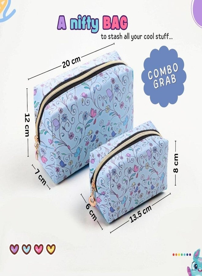 Tinker Squad مجموعة تنظيم مستحضرات التجميل من Tinker Squad بتصميم زهور لطيفة للبنات والسيدات | حقيبة مكياج للسفر | حقائب أساسية للسفر | حقيبة تنظيم مكياج لطيفة (مجموعة من قطعتين) - Image 3