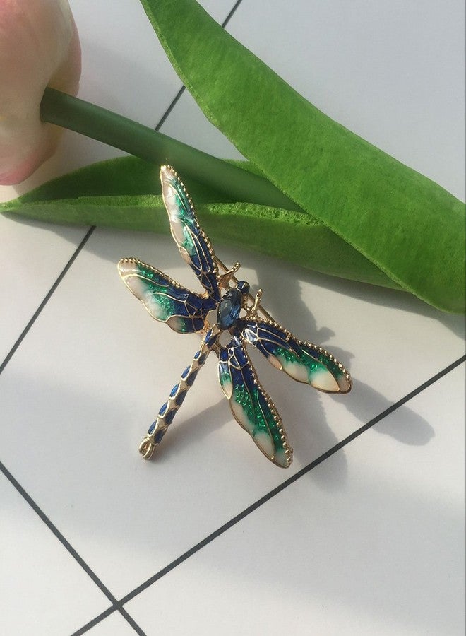 MINGHUA Pretty Enamel Red Blue Dragonfly Brooch Pin Charm Women Men Pin Jewelry (Green) - Image 2