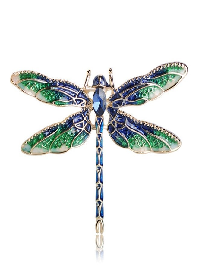 MINGHUA Pretty Enamel Red Blue Dragonfly Brooch Pin Charm Women Men Pin Jewelry (Green) - Image 1