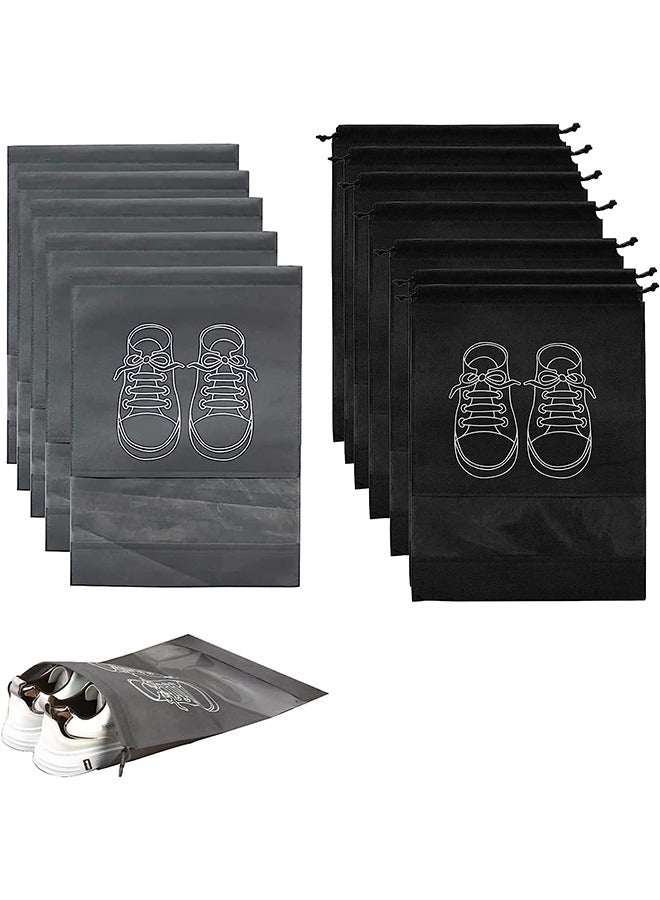 Large Travel Storage Shoe Bag 12pcs Portable Shoe Bag Dust proof Shoe Organizer Bags for Men and Women Shoes Black Grey  - Image 1