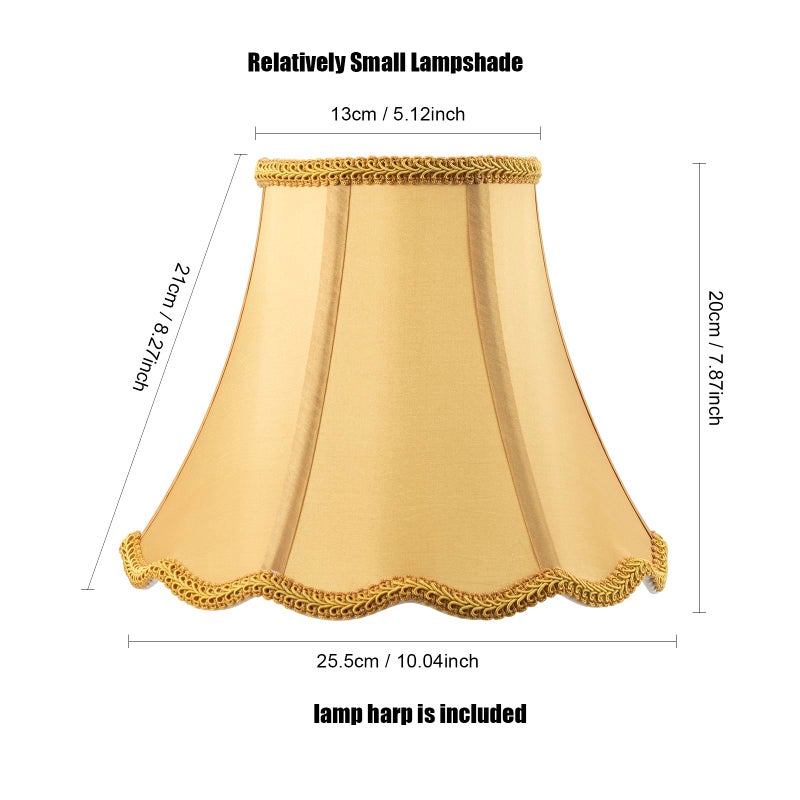 saangseon Bell Lamp Shade, Saangseon Scalloped Gold Fabric Lampshade Replacement, Softback, 5'' Top x 10'' Bottom x 8.3'' Slant Height x 8'' Vertical Height, Lamp Harp Included - Image 2