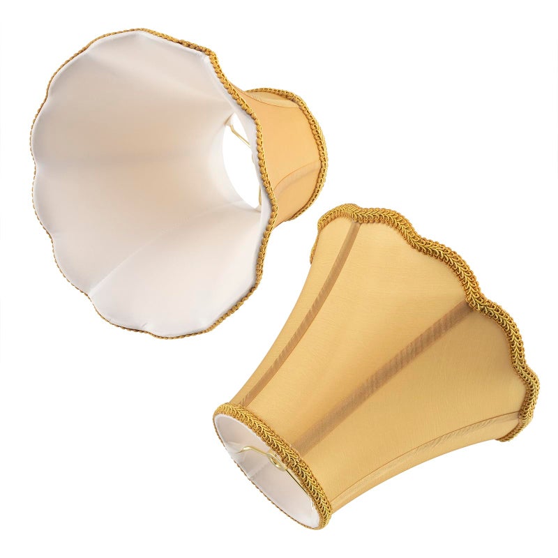 saangseon Bell Lamp Shade, Saangseon Scalloped Gold Fabric Lampshade Replacement, Softback, 5'' Top x 10'' Bottom x 8.3'' Slant Height x 8'' Vertical Height, Lamp Harp Included - Image 4