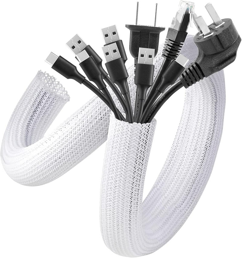 AGPtek 13mm-3m Cable Conduit, Self-Closing Cable Duct, Flexible Woven Cable Sheath, Cable Management for Desk, TV, Computer, PC, Cable Protection for Dog, Cat - Image 1