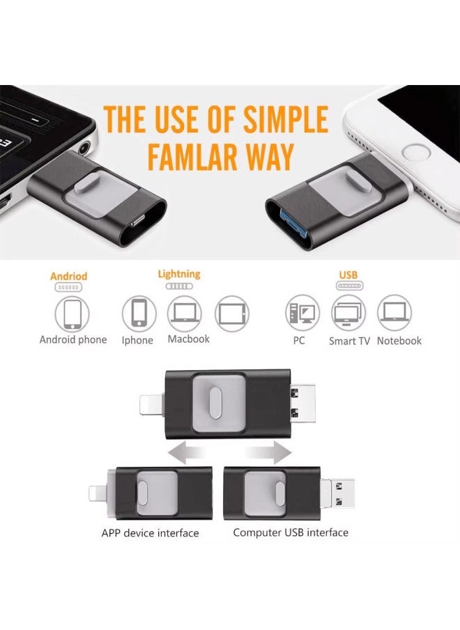 ماركة غير محددة محرك فلاش USB Otg ثلاثة في واحد من النوع C للهاتف المحمول USB محرك فلاش USB لأجهزة Android Apple Computer سعة كبيرة محرك فلاش USB - اللون: أصفر ليموني - السعة: 32 جرام توسيع 1 تيرابايت  - Image 3