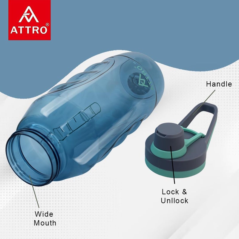Attro Gripstar Sports 1000ml Water Bottle with Easy to Carry Grip Handle BPA Free Food Grade Leak Proof Ideal for Gym Workout School Office Outdoor Blue