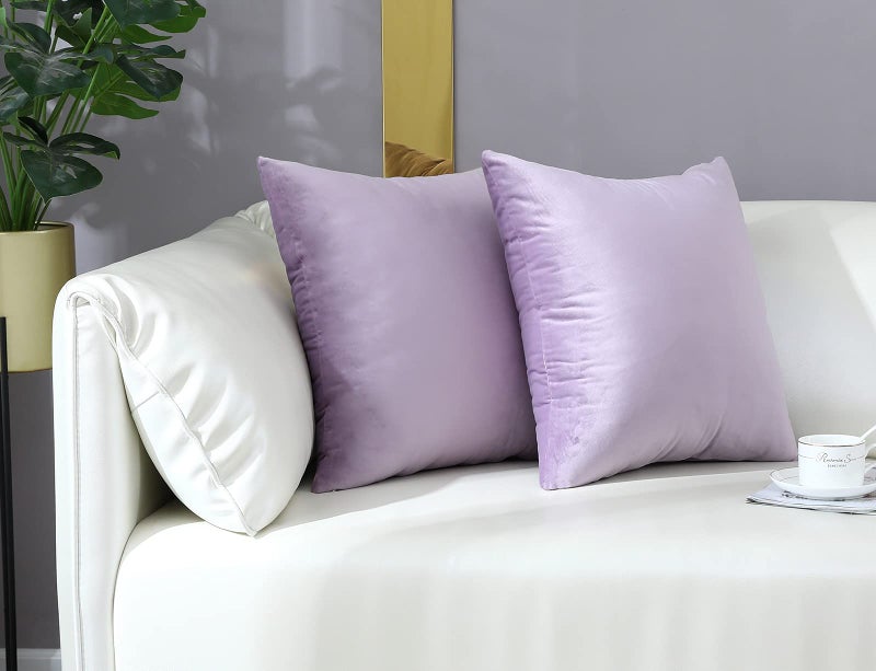 mixeoo Comfy Lavender Throw Pillow Covers Decorative Square Solid Thick Velvet Super Soft Cushion Cases Home Decor for Sofa Couch Living Room Chair, Set of 2, 20 x 20 Inch - Image 3