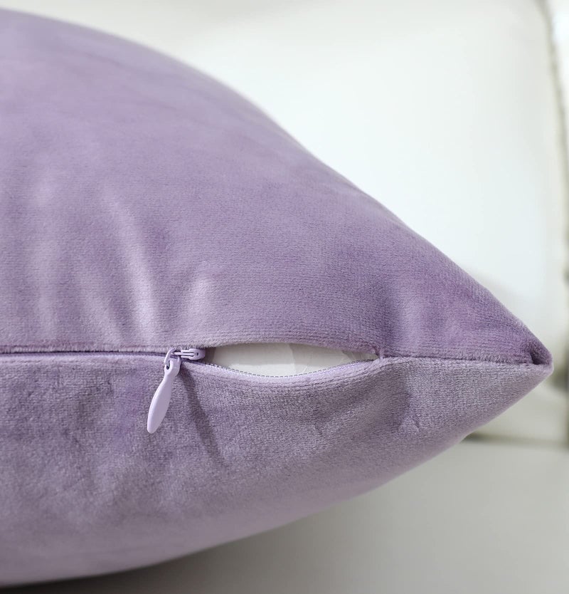 mixeoo Comfy Lavender Throw Pillow Covers Decorative Square Solid Thick Velvet Super Soft Cushion Cases Home Decor for Sofa Couch Living Room Chair, Set of 2, 20 x 20 Inch - Image 4
