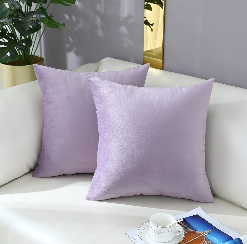 mixeoo Comfy Lavender Throw Pillow Covers Decorative Square Solid Thick Velvet Super Soft Cushion Cases Home Decor for Sofa Couch Living Room Chair, Set of 2, 20 x 20 Inch - Image 2