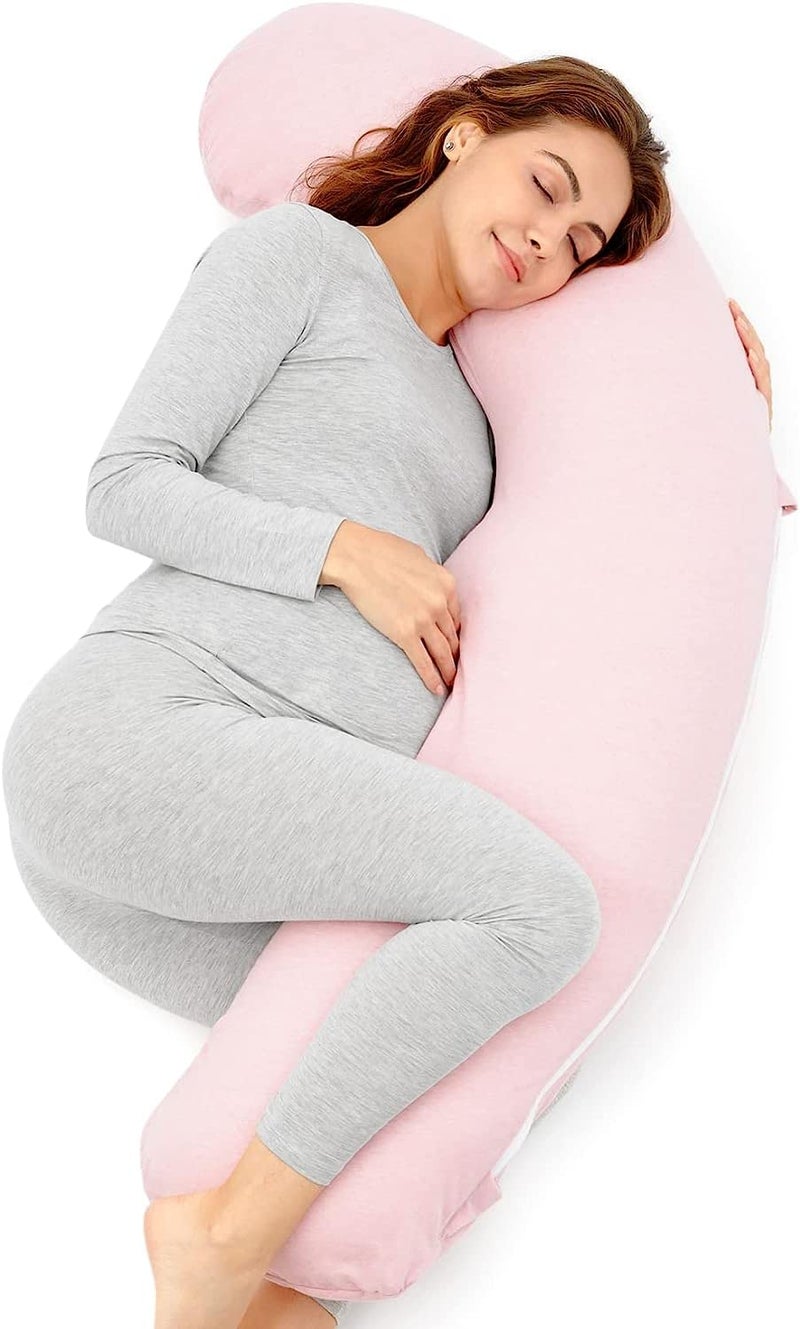 COOZLY وسادة الحمل على شكل J من COOZLY | وسادة أمومة | مع أغطية قابلة للإزالة 100% قطن (وردي فاتح) - Image 1