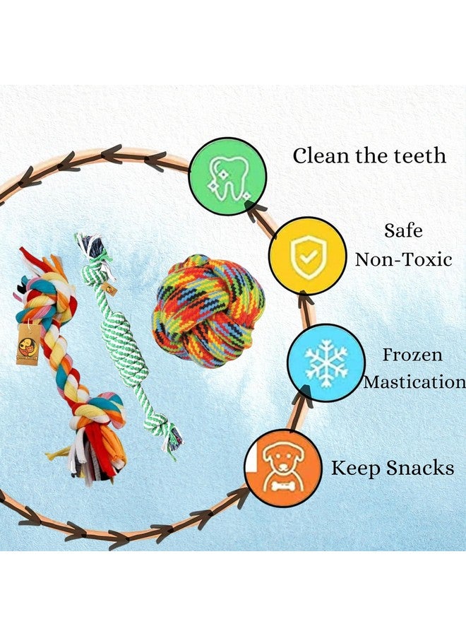مجموعة ألعاب مضغ الحبل القطني التفاعلية 3 في 1 للكلاب والجراء والقطط (حبل ملتوي وكرة قطنية وحبل مكون من عقدتين) | لعبة مضغ وإحضار ولعب وتسنين وتدريب - Image 3