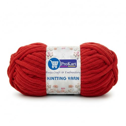 ProKart Premium Blankie Wool, Plush & Cuddly, Chenille Yarn Supersoft Hand Knitting Wool Ball | Blanket Thick/Mottu Yarn Ball Suitable for Hand Knitting and Crocheting (Red, 100gms x 1 Pack) - Image 2