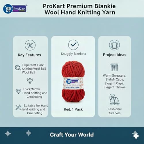 ProKart Premium Blankie Wool, Plush & Cuddly, Chenille Yarn Supersoft Hand Knitting Wool Ball | Blanket Thick/Mottu Yarn Ball Suitable for Hand Knitting and Crocheting (Red, 100gms x 1 Pack) - Image 5
