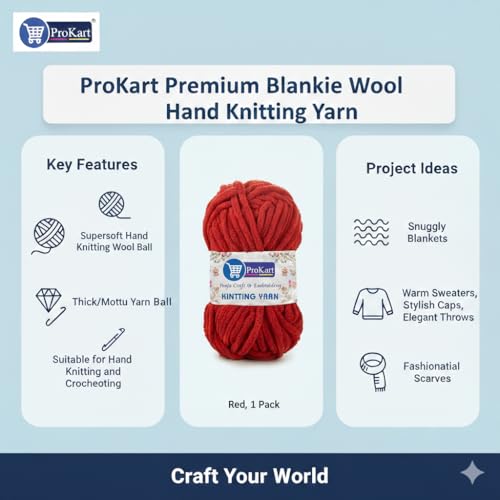 ProKart Premium Blankie Wool, Plush & Cuddly, Chenille Yarn Supersoft Hand Knitting Wool Ball | Blanket Thick/Mottu Yarn Ball Suitable for Hand Knitting and Crocheting (Red, 100gms x 1 Pack) - Image 4