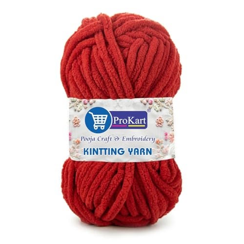 ProKart Premium Blankie Wool, Plush & Cuddly, Chenille Yarn Supersoft Hand Knitting Wool Ball | Blanket Thick/Mottu Yarn Ball Suitable for Hand Knitting and Crocheting (Red, 100gms x 1 Pack) - Image 1