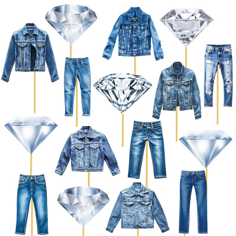 umoni 19pcs Denim and Diamonds Centerpiece Sticks Denim Themed Party Decorations Denim and Dianmonds Party Table Toppers Denim Birthday Party Supplies for Women Crystal Jenas Party Decor - Image 2