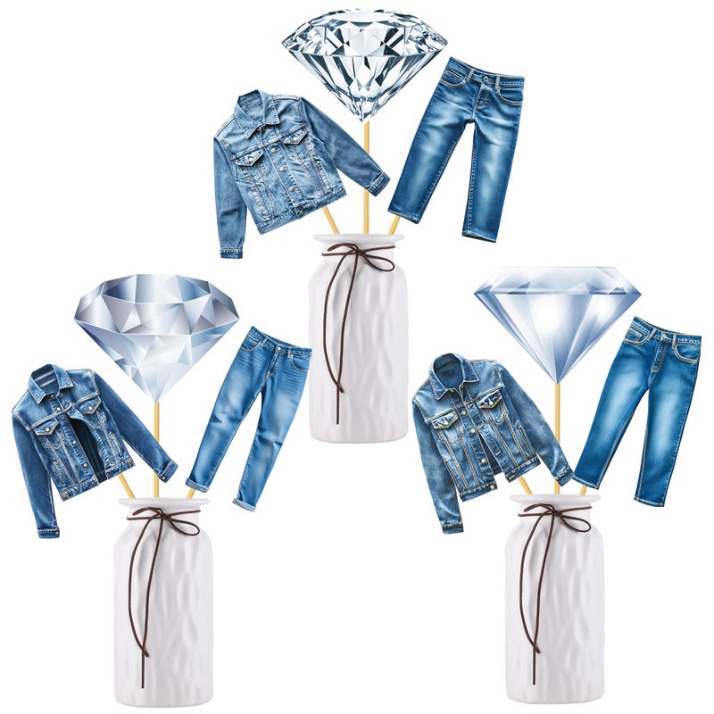 umoni 19pcs Denim and Diamonds Centerpiece Sticks Denim Themed Party Decorations Denim and Dianmonds Party Table Toppers Denim Birthday Party Supplies for Women Crystal Jenas Party Decor - Image 1