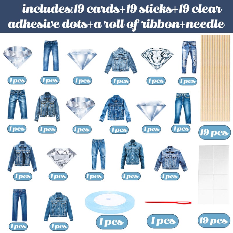 umoni 19pcs Denim and Diamonds Centerpiece Sticks Denim Themed Party Decorations Denim and Dianmonds Party Table Toppers Denim Birthday Party Supplies for Women Crystal Jenas Party Decor - Image 4