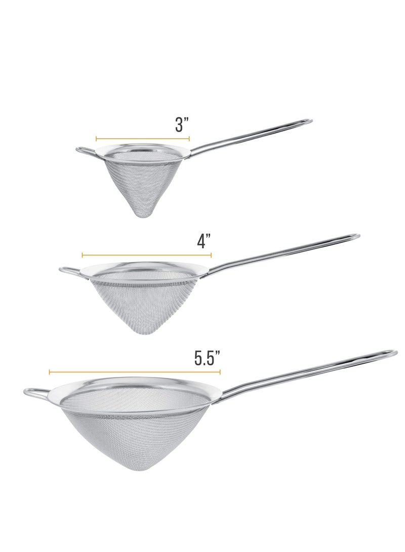 Y&D Stainless Steel Strainer Skimmer Ladle, Set of 3 Premium Quality Extra Fine Twill Mesh Conical Strainers to Sift, Strain, Drain and Rinse Vegetables, Pastas Teas - Image 5