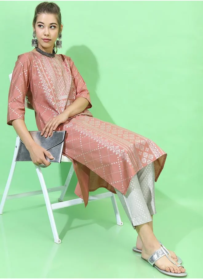 Vishudh Women Orange Viscose Rayon Kurta by Styli