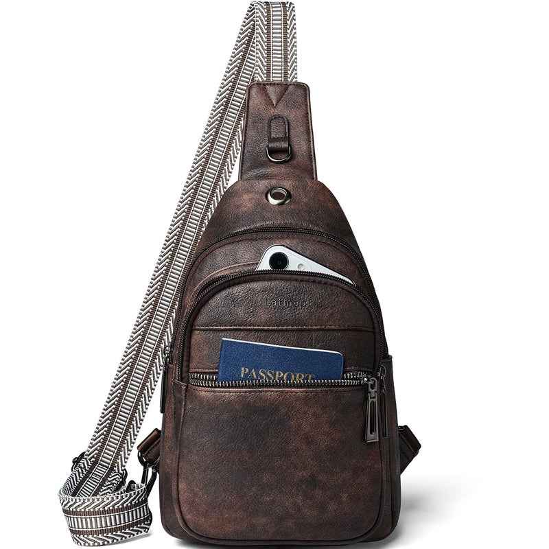 LATMAP 7L Sling Bag For Women Faux Leather Anti Theft Small Casual Daypack Backpack Fanny Pack Crossbody Chest Bags Purse Waterproof Coffee Color - Image 4