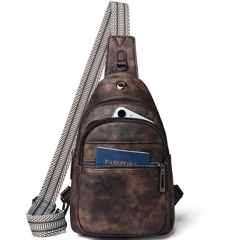 LATMAP 7L Sling Bag For Women Faux Leather Anti Theft Small Casual Daypack Backpack Fanny Pack Crossbody Chest Bags Purse Waterproof Coffee Color - Image 1